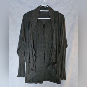 Gaiam Essential Yoga Wrap Hooded Cardigan XL Charcoal Heather Cozy Activewear